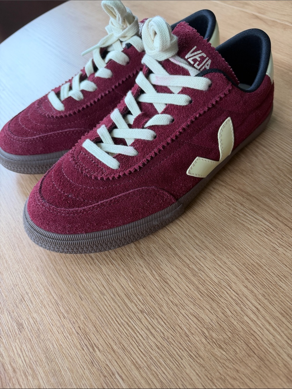 Veja Women's Burgundy Suede Sneakers with Cream Accents